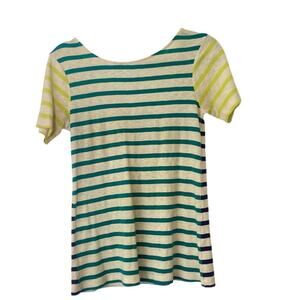 French Connection Green Blue Striped 100% Cotton Short Sleeve T-Shirt • Size XS